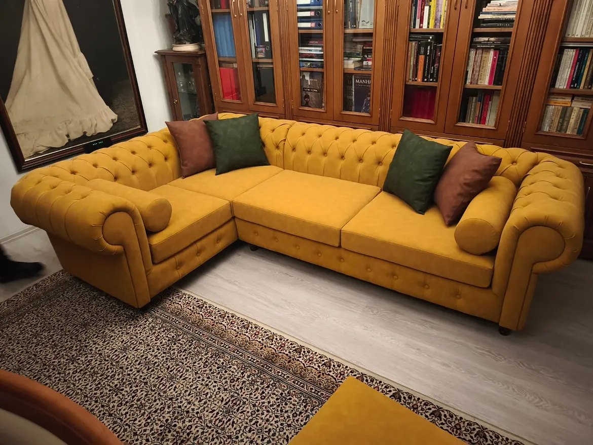 Hardal Sarısı Kadife Chester Köşe