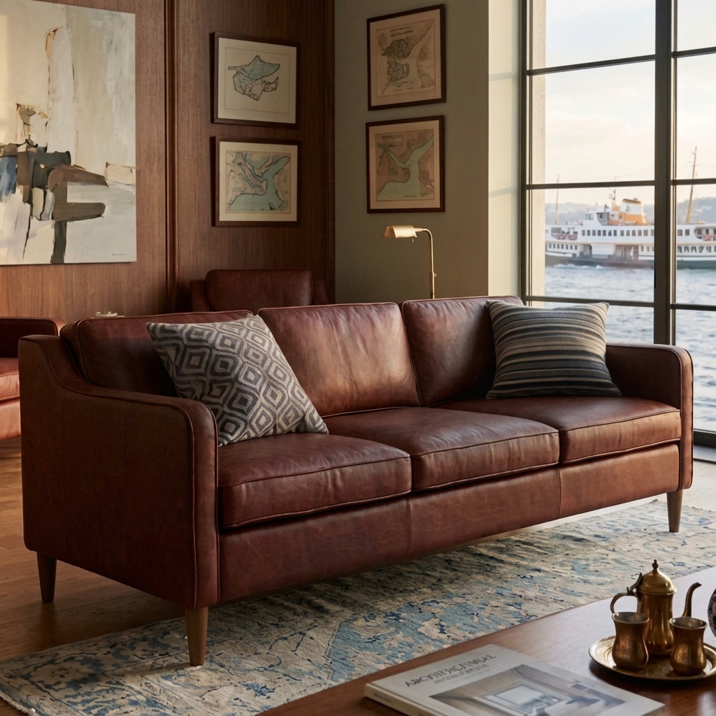 Modern Loft Taba Deri Tasarım Koltuk